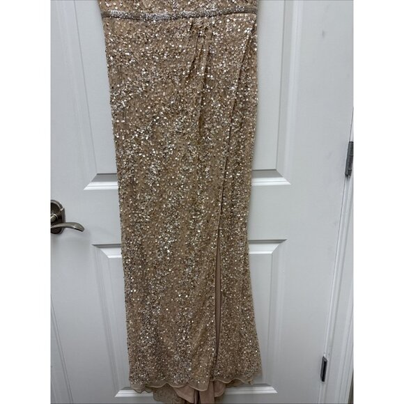 New Mac Duggal Size 8 Beige 5619 Embellished Illusion High Neck Cap Sleeve Gown - Picture 7 of 12